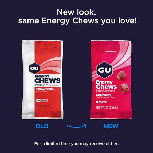 GU Energy Chews Strawberry Energy Gummies with Electrolytes 12 Bags (24 Servings Total)