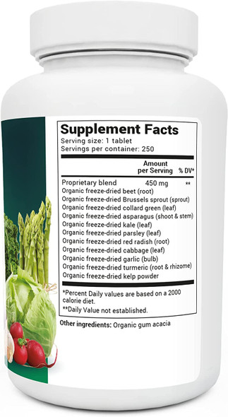 Dr. Berg's Organic Cruciferous Support - New Version of Whole Food Vegetable Supplement with 11 Phytonutrient Complex Superfoods - Helps Boost Energy, Immune System and Liver Detox - 250 Tablets