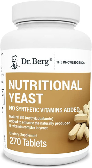 Dr. Berg's Nutritional Yeast Tablets - Natural B12 Added - All 8 B Vitamin Complex - No Gluten Non-GMO No Synthetics - 270 Vegan Tablets Dietary Supplements