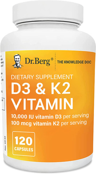 Dr. Berg's Vitamin D3 K2 w/ MCT Oil - 10,000 IU of Vitamin D3 100 mcg MK7 Vitamin K2 120 Capsules