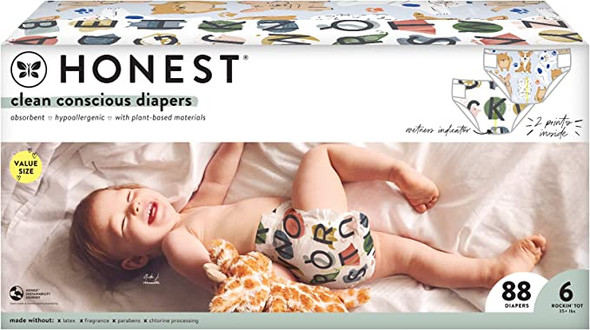 The Honest Company Clean Conscious Diapers, This Way That Way + Big Trucks, Size 6, 88 Count Super Club Box