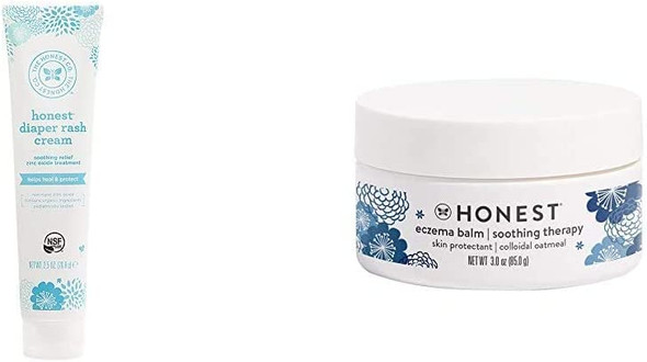 The Honest Company Diaper Rash Cream with Organic Shea Butter, Jojoba, Tamandua & Coconut Oil Organic Plant, 2.5 oz. and The Honest Company Eczema Soothing Therapy Balm, 3.0 Fl. Oz