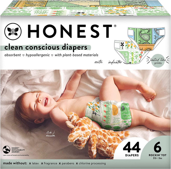 The Honest Company Clean Conscious Diapers, Color Me Paisley + Grow Together, Size 6, 44 Count Club Box