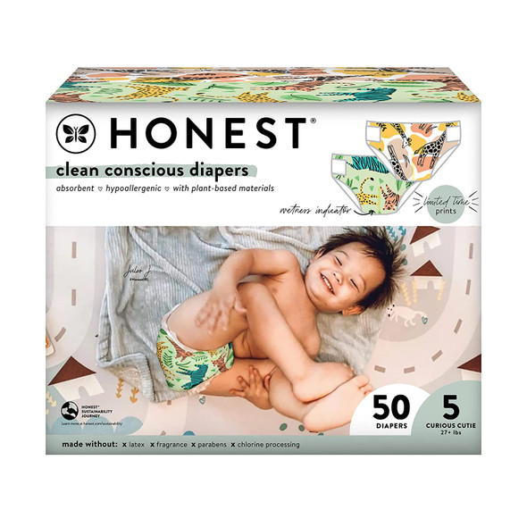 HONEST Club Box Clean Conscious Diapers Summer Seasonal, Stripe Safari & Seeing Spots, Size 5, 50ct