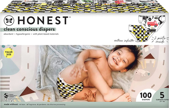 The Honest Company Clean Conscious Diapers, Big Trucks + So Bananas, Size 5, 100 Count Super Club Box