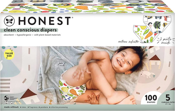The Honest Company Clean Conscious Diapers, So Delish + All the Letters, Size 5, 100 Count Super Club Box