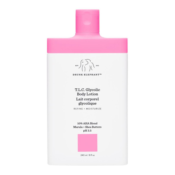Drunk Elephant T.L.C. Glycolic Body Lotion with Marula and Shea Butters. Refining and Moisturizing for Healthy Skin. 240ml/8 fl oz