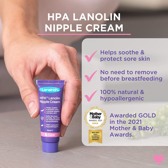 Lansinoh HPA Lanolin Nipple Cream for Sore Nipple & Cracked Skin, 100% Natural Single Ingredient, Breastfeeding Essential, Tasteless, odourless, Hospital Bag, moisturising, 10ml