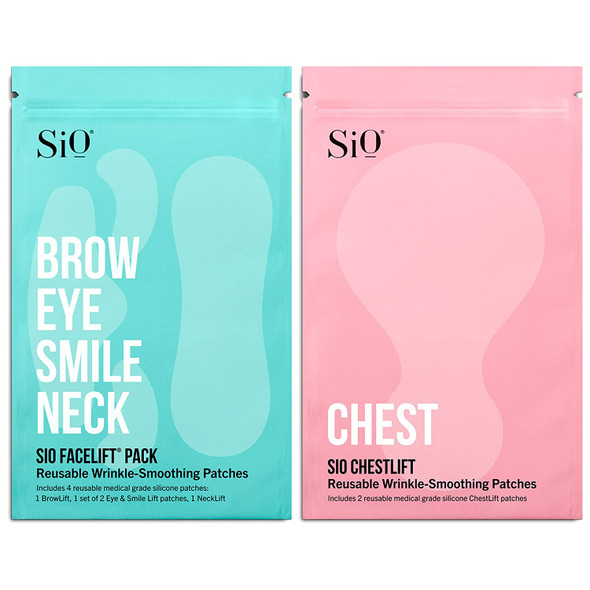 SiO Beauty Facelift and SkinPad (2 Week) Silicone Anti-Wrinkle Patches - Smooth Wrinkles For Face, Neck, Forehead, Eyes, and Chest