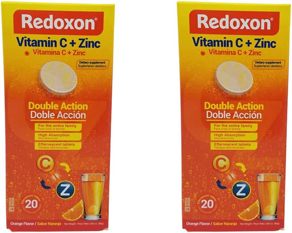 Redoxon Vitamin C with Zinc. Effervescent Dietary Supplement. Helps Your Immune System. Good Against Colds and Flu. Orange Flavored. 20 Tablets (Pack of 2)