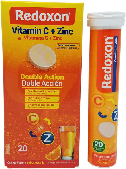 Redoxon Vitamin C with Zinc. Effervescent Dietary Supplement. Helps Your Immune System. Good Against Colds and Flu. Orange Flavored. 20 Tablets (Pack of 2)