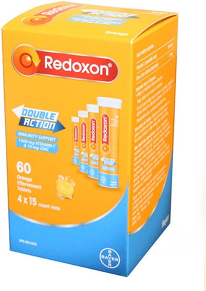 Redoxon Double Action Orange Effervescent Tablets, 1000mg Vitamin C & 10mg Zinc, 4x15 vials