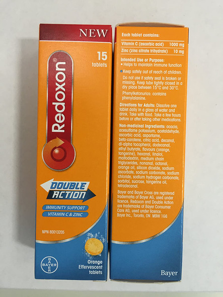 Redoxon Double Action Orange Effervescent Tablets, 1000mg Vitamin C & 10mg Zinc, 2x15 vials