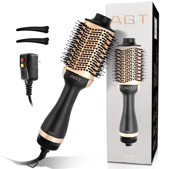 Hot Air Brush, 4 in 1 Hair Dryer Brush & Volumizer, One Step Blow Dryer Suitable for Straight and Curly Hair, Ceramic Coating Achieve Salon Styling at Home 1200W（Gold）