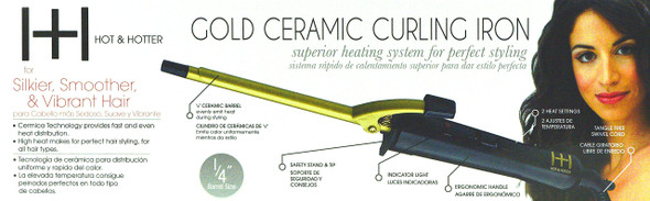 Hot and Hotter Gold Ceramic Curling Iron 1/4'' Barrel Size ¦
