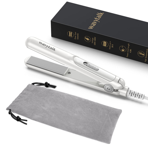 Wavytalk Mini Flat Iron 0.7 Inch Ceramic Mini Hair Straightener - Small Flat Irons for Short Hair, Curls Bangs, Travel Friendly (White)¦