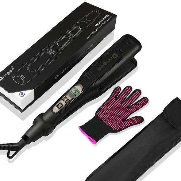Hair Straightener Flat Iron,1.5 Inch Tourmaline Ceramic Straightener and Curler 2-in-1, Professional Flat Iron for Black Women Hair with Salon High Heat 450/230,15s Fast Heating,Dual Voltage