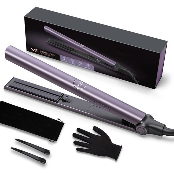 Professional Hair Straightener, 1 Inch Titanium Flat Iron Fast Heats Up with Dual Voltage and Adjustable Temp