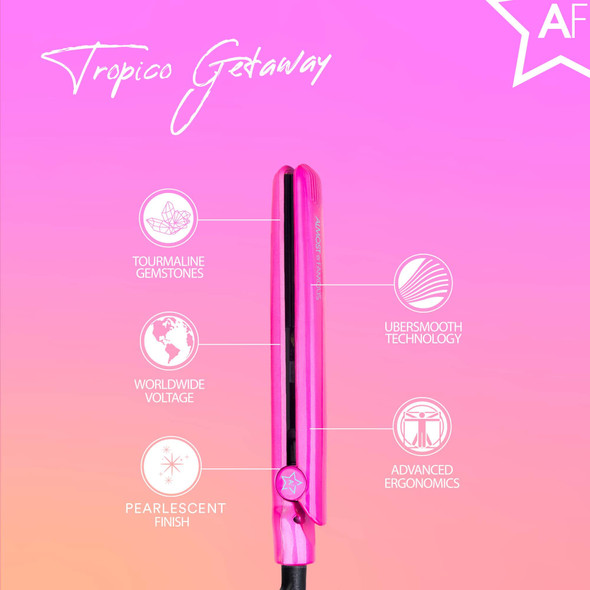 ALMOST FAMOUS Tropico Getaway 0.5 inches Mini Tourmaline & Ceramic Hair Straightener Flat Iron with Stunning Travel Bag with Adjustable Temperature, All Hairstyles - Waikiki