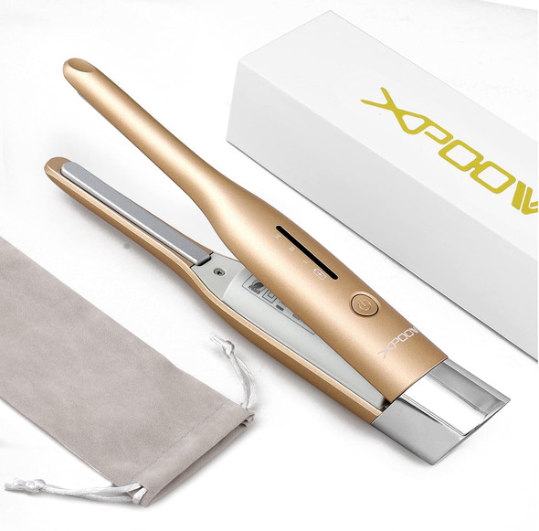 Cordless Hair Straighntener, Pencil Flat Iron with 3/10-Inch Plate for Short Hair Pixie Cut and Bangs, Man Beard Straightener, Golden