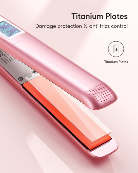 Salon Flat Iron Hair Straightener, Negative Ion Flat Iron with Titanium Plates Get Frizz-Free Hair, Dual Voltage Flat Iron for Hair with Auto Shut-Off (Rose Gold)