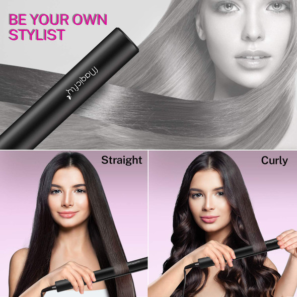 Hair Straightener Flat Iron with Ceramic Tourmaline Ionic, Magicfly Hair Iron Straightening and Curling Iron with Adjustable Temp, Instant Heat, LCD Display, 360 Swivel Cord for All Hair Types (Black)