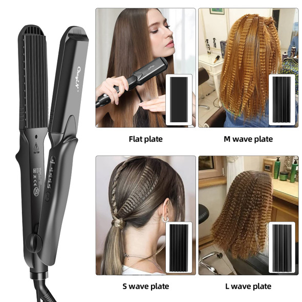 Hair Crimper, Crimping Irons Hair Straightener Flat Iron with 4 Interchangeable Tourmaline Ceramic Plate Adjustable Temperature for All Hair Type