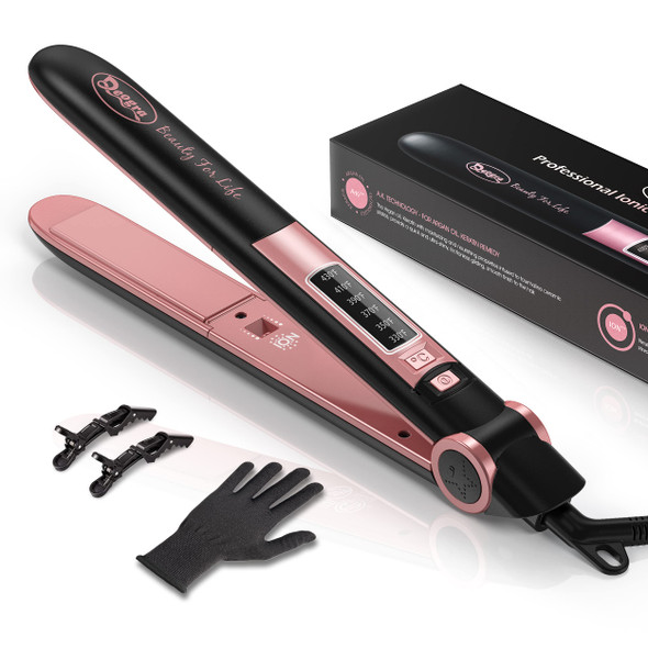 Deogra Flat Iron for African American Hair, Silk Press Flat Irons, Ceramic Tourmaline Ionic Flat Iron Hair Straightener with Keratin & Argan Oil Infused Plates, 1 inch 430 Curling Flat Iron