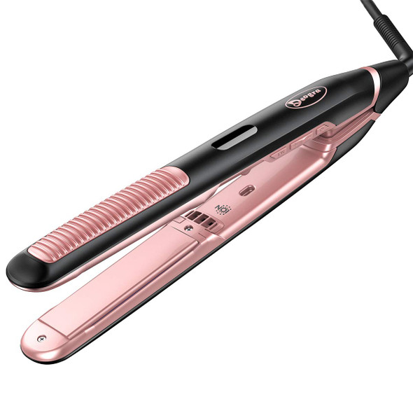 Deogra Ionic Flat Iron for Hair, Argan Oil Keratin Infused Ceramic Hair Straightener and Curler, Dual Voltage Flat Curling Iron, 450  Digital Instant Read Temperature Control Hair Iron Rosa Pink