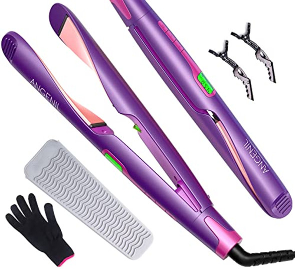 ANGENIL Hair Straightener and Curler 2 in 1, Professional Negative Ion Flat Iron Curling Iron in one, Dual Voltage Hair Straightening Irons with Digital LCD Display Adjustable Temp for All Hair Types
