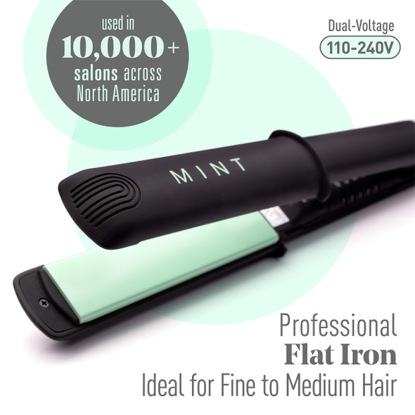 Professional Safe-Heat Flat Iron Designed for Fine to Medium Hair by MINT | Salon-Grade Size: 1 inch Longer and 10% Wider Ceramic Tourmaline Ionic Hair Straightener. Travel-Ready Dual Voltage.