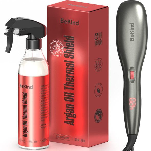 BeKind Anion Hair Straightener Brush & Professional Argan Oil Hair Heat Protectant