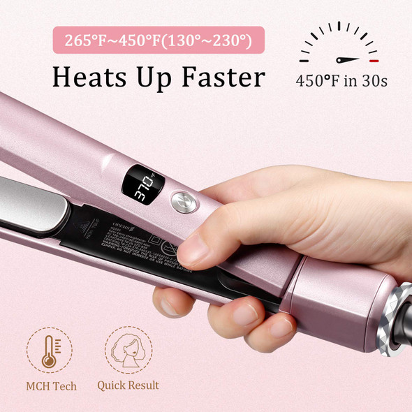 OPEHS Hair Straightener, Flat Iron for Straightener and Curling 2 in 1, Ceramic Tourmaline Ionic Flat Iron Hair Straightener Adjustable Temperature 265°F-450°F, Dual Voltage Digital Display