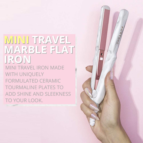 FoxyBae Mini Travel Marble Flat Iron - Digital Temperature Control Ionic Hair Straightener with Auto Shut Off and Quick Heating, Ion Plates Hair Straightening, 360° Swivel Cord