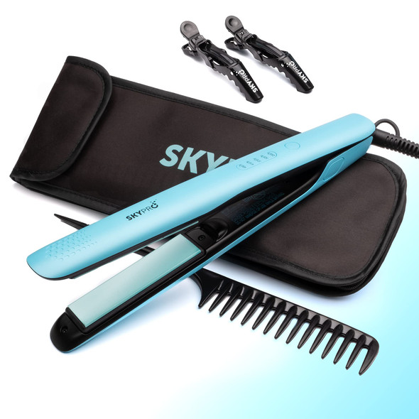 Professional Series Hair Straightener and Curler 2 in 1 by SKYPRO | 1 Inch Ceramic Tourmaline Ionic Flat Iron for Women with Anti-Frizz Negative Ions | Travel-Ready Dual Voltage Flat Iron