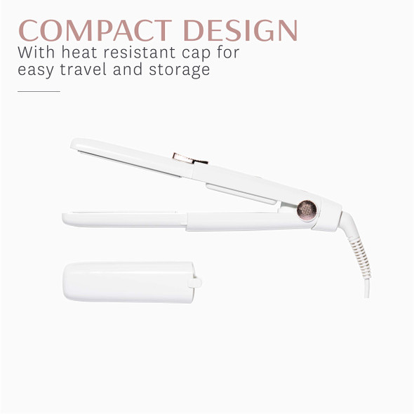 T3 SinglePass Compact Styling Iron (White & Rose Gold), Custom Blend Ceramic + Ionic Flat Iron for Hair Straightening and Curling, Travel Curling Iron and Straightener for Hair Styling