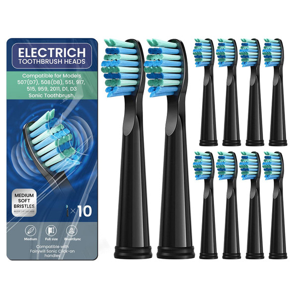 Toothbrush Replacement Heads Compatible With Fairywill Fw 507 508 551 917 959 Gloridea Sboly Wovida Sonic Electric Toothbrushes 5 Pack Black