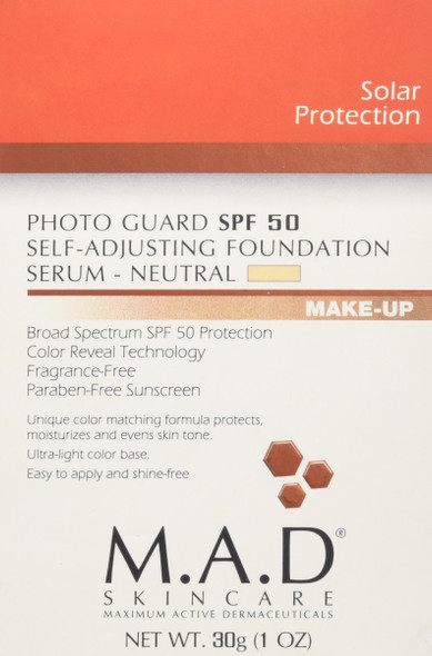 M.A.D SKINCARE SOLAR PROTECTION: Photo Guard SPF 50 Self-Adjusting Foundation Serum: Neutral/Medium- 30g