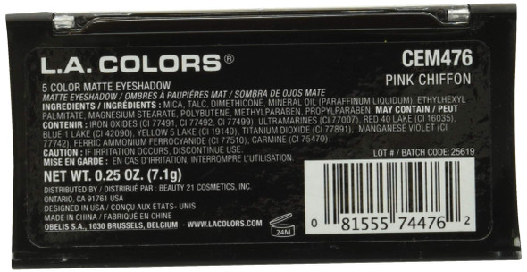 L.A. COLORS 5 Matte Eyeshadow, Pink Chiffon, 0.25 oz.