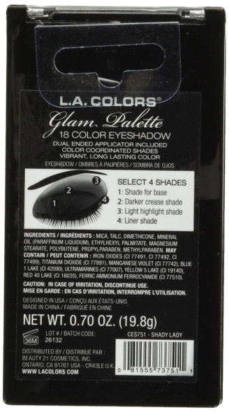L.A. COLORS 18 Color Eyeshadow Palette, Shady Lady, 0.70 Oz