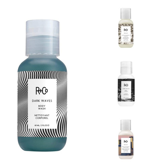 R+Co Dark Waves Body Wash, Citrus, 2 Fl Oz & Dark Waves Body Lotion, 2 Fl Oz & Dallas Biotin Thickening Shampoo, 1.7 Fl Oz & Dallas Biotin Thickening Conditioner, 2 Fl Oz