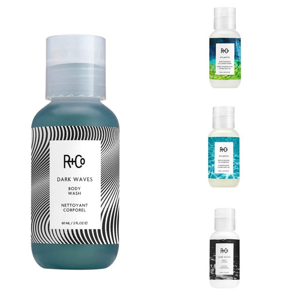 R+Co Dark Waves Body Wash, Citrus, 2 Fl Oz & Dark Waves Body Lotion, 2 Fl Oz & Atlantis Moisturizing B5 Conditioner, 2 Fl Oz & Atlantis Moisturizing B5 Shampoo, 2 Fl Oz