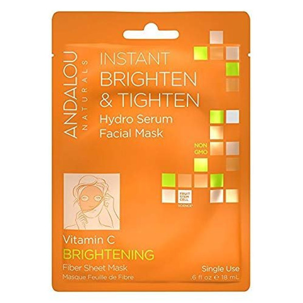 Andalou Naturals Instant Brighten and Tighten Hydro Serum Facial Mask, Single Face Mask, 0.6 Ounce (Pack of 6)