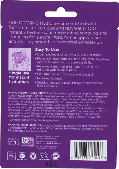 Andalou Naturals Hydro Serum Facial Age Defying Mask, 0.6 Fl Oz