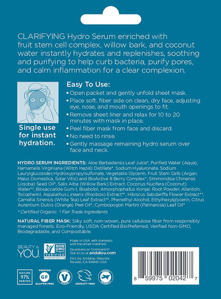 Andalou Naturals Instant Pure Pore Hydro Serum Facial Mask, Coconut, 0.6 Fl Oz