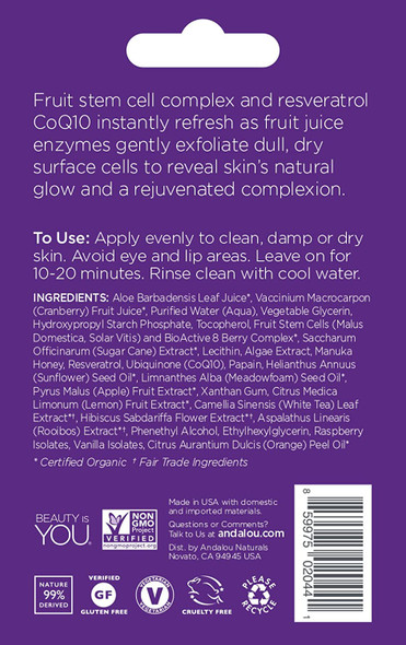 Andalou Naturals Instant Age Defying 8 Berry Fruit Enzyme Face Mask Pod, 0.28 Ounce