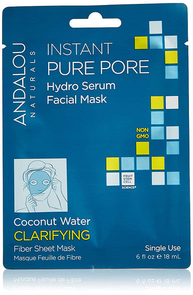 Andalou Naturals Instant Pure Pore Hydro Serum Facial Mask, Single Face Mask, 0.6 Ounce (Pack of 6)