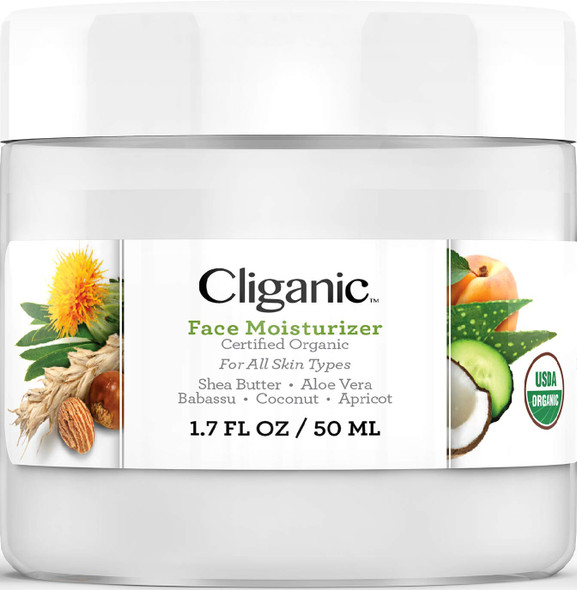 Cliganic Organic Face Moisturizer for Men & Women, 1.7oz, 50ml | for Normal, Dry & Oily Skin