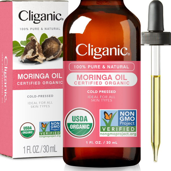 Cliganic Organic Moringa Oil, 100% Pure - For Face & Hair | Natural Cold Pressed Unrefined