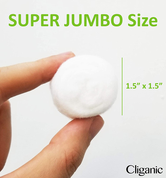 Cliganic Organic SUPER JUMBO Cotton Balls (200 Count) - Biodegradable, Hypoallergenic, Absorbent, Large Size, 100% Pure